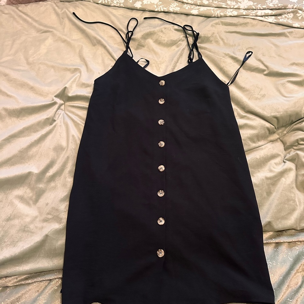 Naked Zebra Black Mini Dress with Button Detail